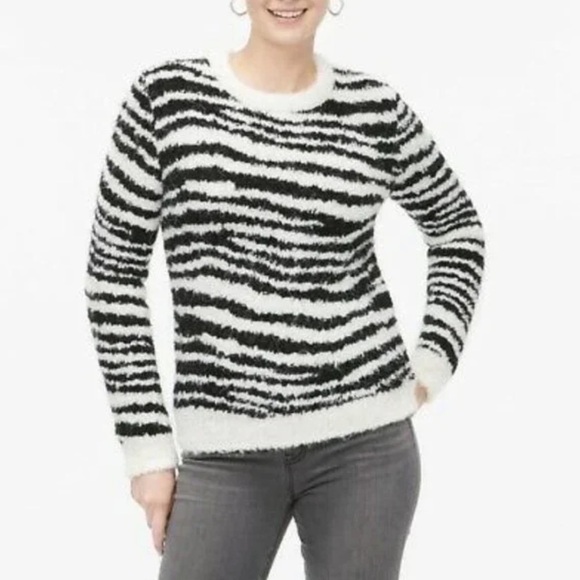 J. Crew Bouclé knit cozy fuzzy zebra pullover sweater - Picture 1 of 11